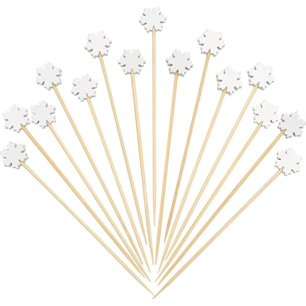 100-Pack Snowflake Bamboo Cocktail Picks - 5 Inch Perfect for Holiday Appetizers